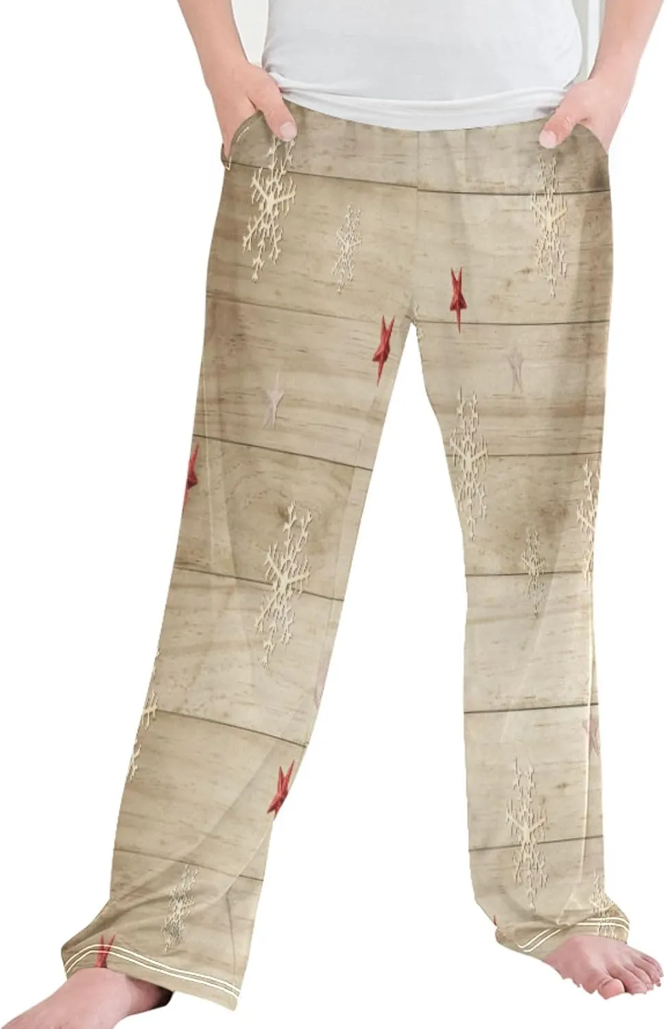Pigsaly Boys' Pants Christmas Snowflake Long Bottoms Vintage Old Wooden Star Jogger Pants Elastic Waist Trousers Pockets S