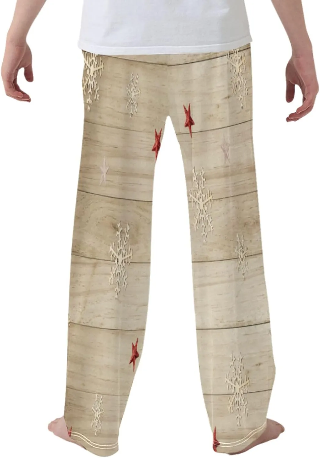 Pigsaly Boys' Pants Christmas Snowflake Long Bottoms Vintage Old Wooden Star Jogger Pants Elastic Waist Trousers Pockets S