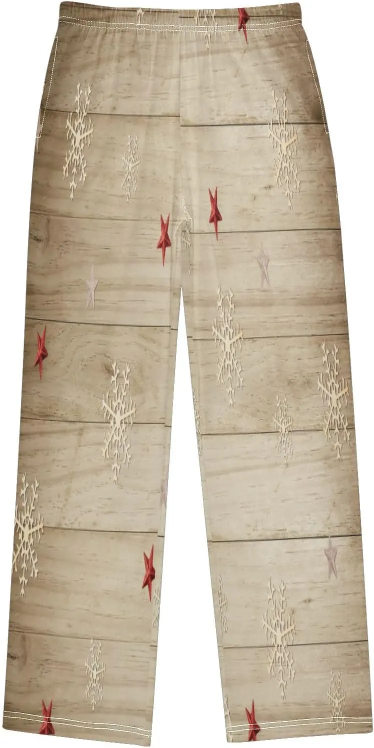Pigsaly Boys' Pants Christmas Snowflake Long Bottoms Vintage Old Wooden Star Jogger Pants Elastic Waist Trousers Pockets S