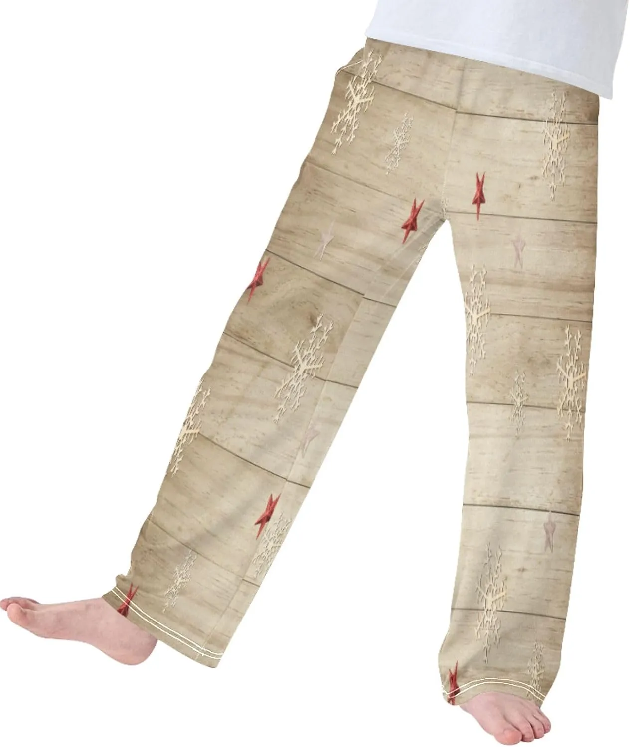 Pigsaly Boys' Pants Christmas Snowflake Long Bottoms Vintage Old Wooden Star Jogger Pants Elastic Waist Trousers Pockets S