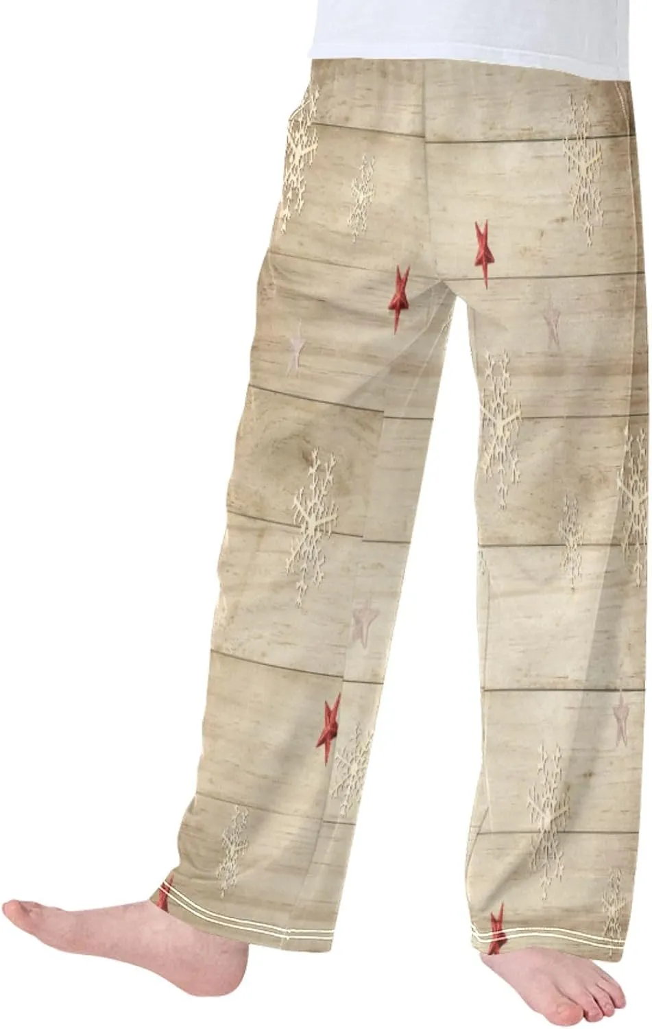 Pigsaly Boys' Pants Christmas Snowflake Long Bottoms Vintage Old Wooden Star Jogger Pants Elastic Waist Trousers Pockets S