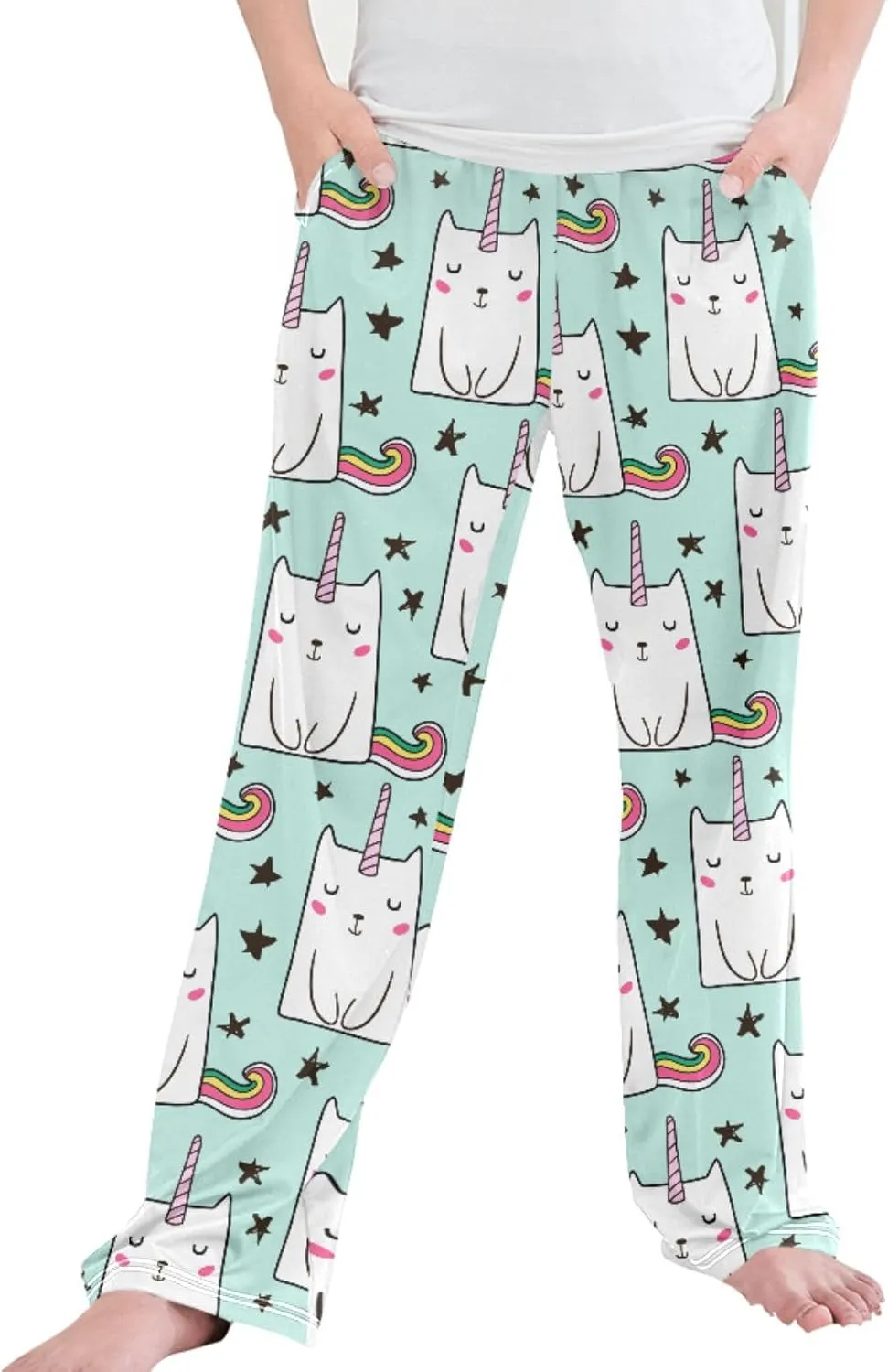 Pigsaly Boys' Pants Cute Cat Unicorn Long Bottoms Cartoon Rainbow Star Jogger Pants Elastic Waist Trousers With Pockets S