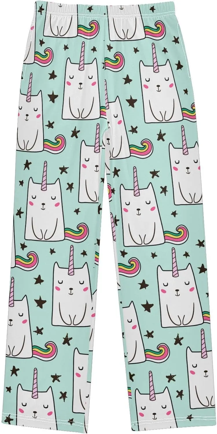 Pigsaly Boys' Pants Cute Cat Unicorn Long Bottoms Cartoon Rainbow Star Jogger Pants Elastic Waist Trousers With Pockets S