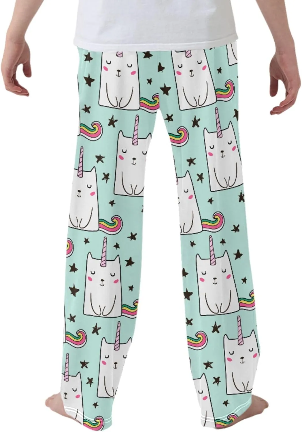 Pigsaly Boys' Pants Cute Cat Unicorn Long Bottoms Cartoon Rainbow Star Jogger Pants Elastic Waist Trousers With Pockets S