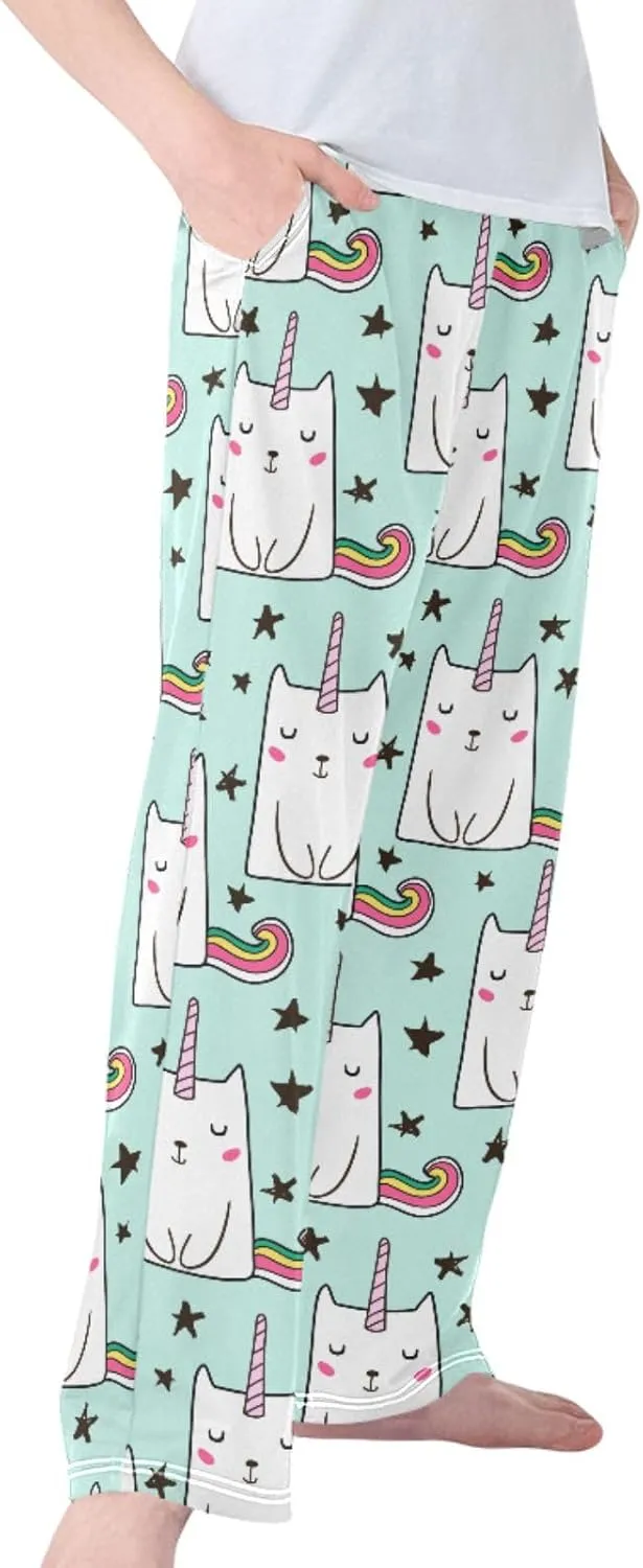 Pigsaly Boys' Pants Cute Cat Unicorn Long Bottoms Cartoon Rainbow Star Jogger Pants Elastic Waist Trousers With Pockets S