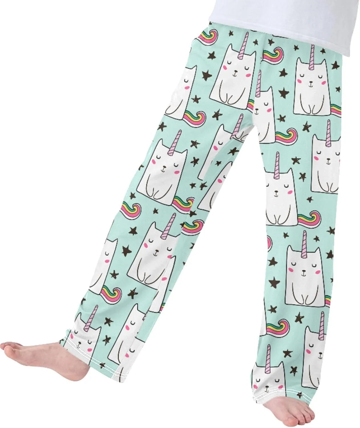 Pigsaly Boys' Pants Cute Cat Unicorn Long Bottoms Cartoon Rainbow Star Jogger Pants Elastic Waist Trousers With Pockets S