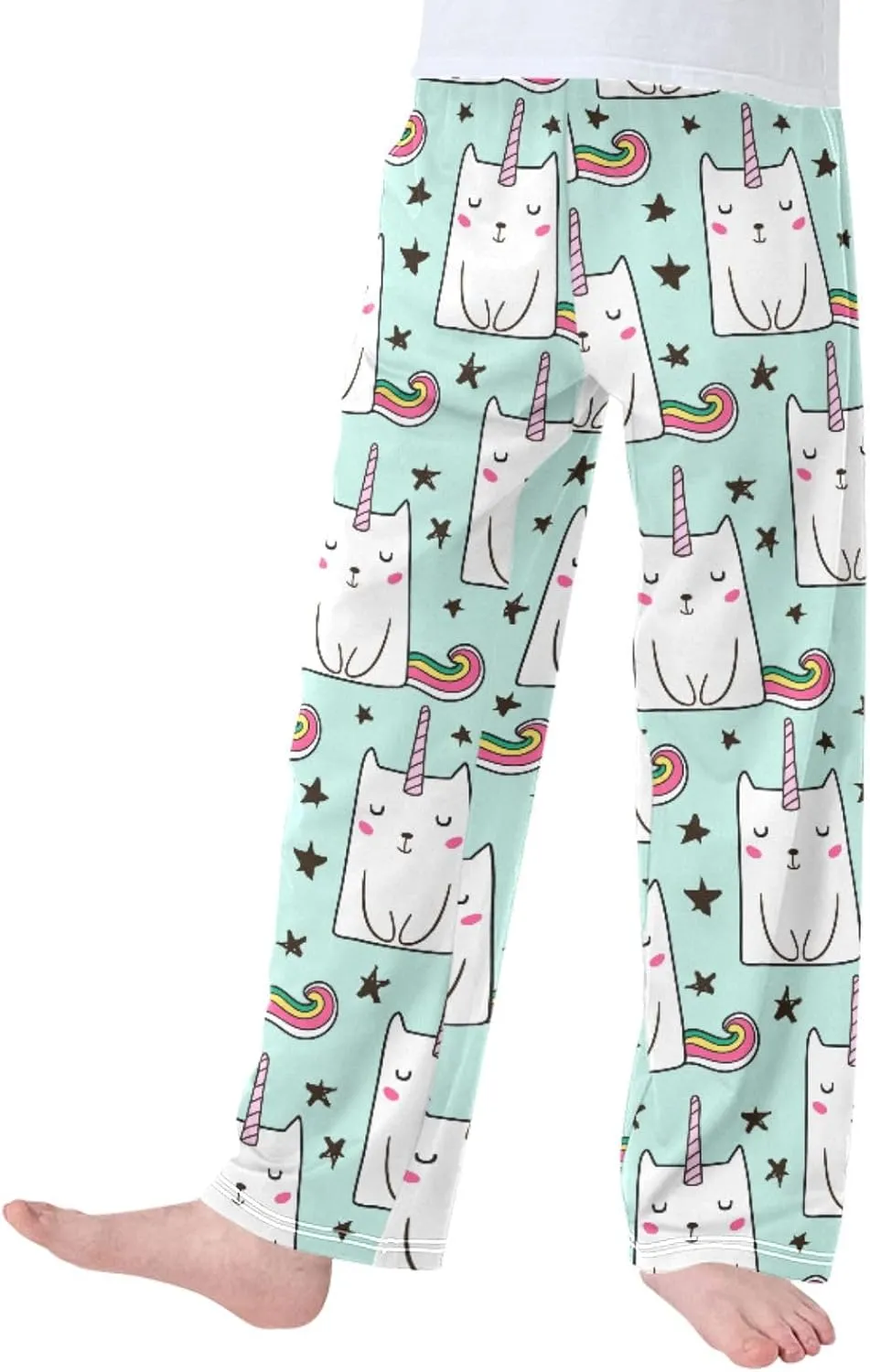 Pigsaly Boys' Pants Cute Cat Unicorn Long Bottoms Cartoon Rainbow Star Jogger Pants Elastic Waist Trousers With Pockets S