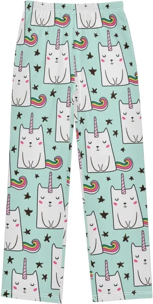 Pigsaly Boys' Pants Cute Cat Unicorn Long Bottoms Cartoon Rainbow Star Jogger Pants Elastic Waist Trousers With Pockets S