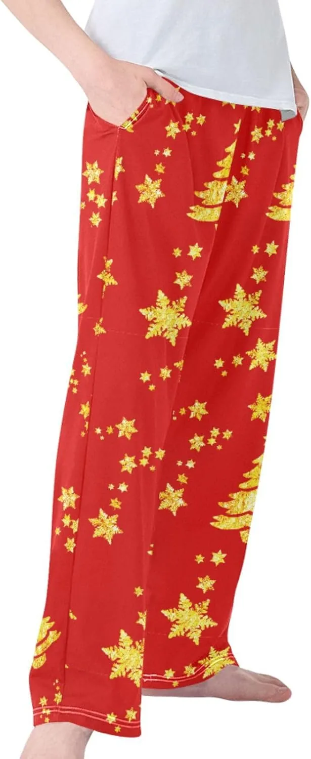 Pigsaly Boys' Pants Gold Christmas Tree Star Long Bottoms Happy New Year Jogger Pants Elastic Waist Trousers With Pockets S