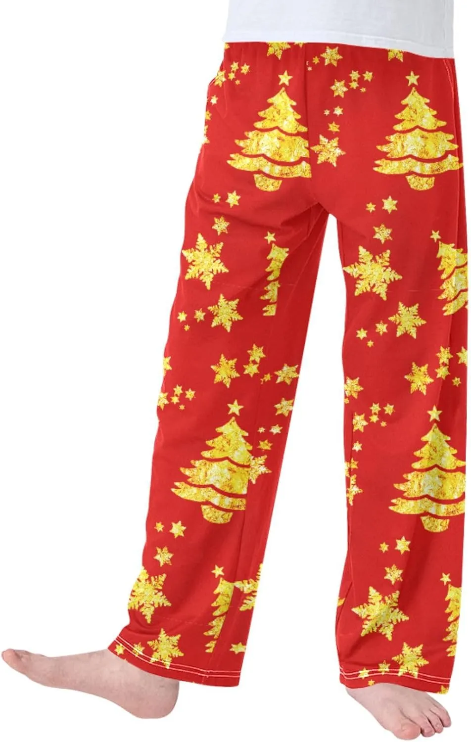 Pigsaly Boys' Pants Gold Christmas Tree Star Long Bottoms Happy New Year Jogger Pants Elastic Waist Trousers With Pockets S