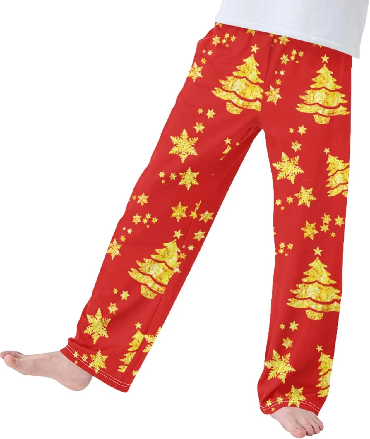 Pigsaly Boys' Pants Gold Christmas Tree Star Long Bottoms Happy New Year Jogger Pants Elastic Waist Trousers With Pockets S