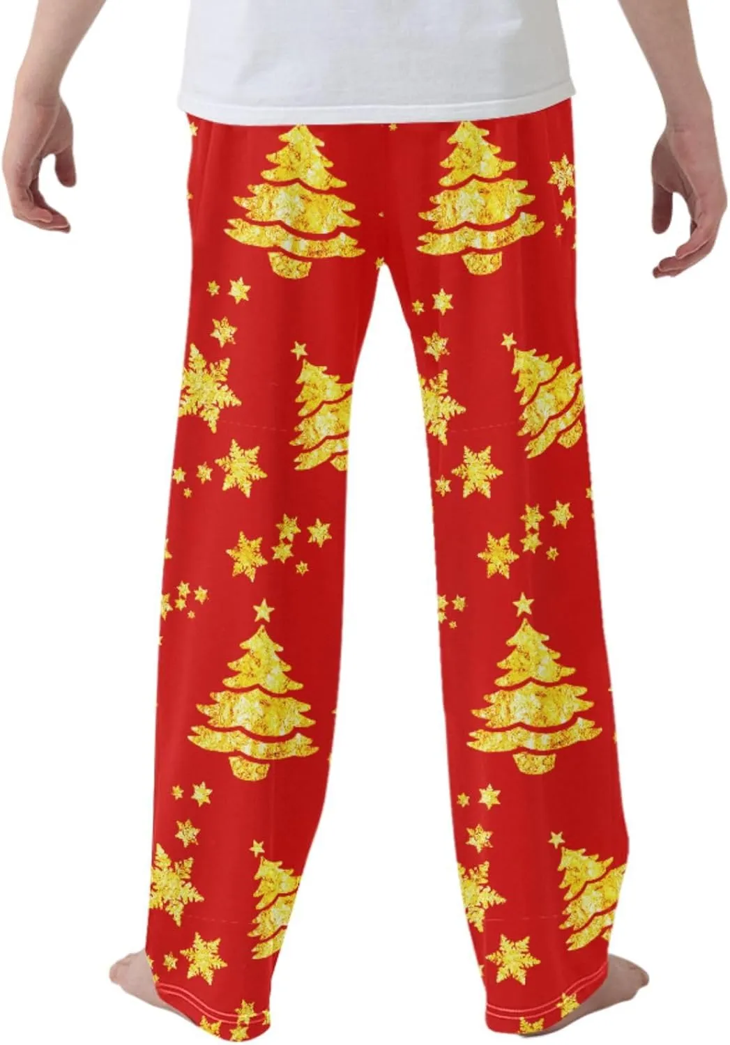 Pigsaly Boys' Pants Gold Christmas Tree Star Long Bottoms Happy New Year Jogger Pants Elastic Waist Trousers With Pockets S