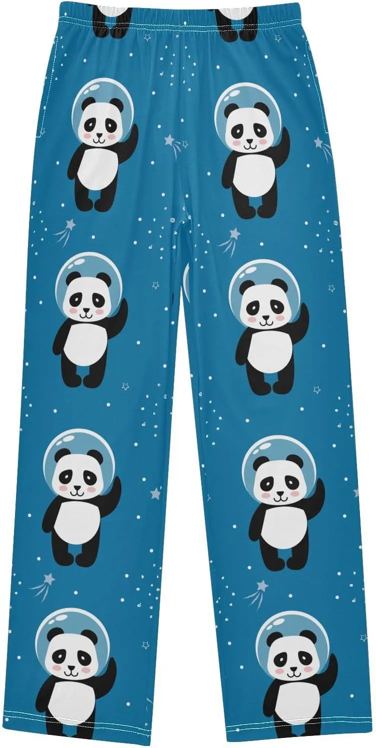 Pigsaly Boys' Pants Panda Astronaut Outer Space Long Bottoms Stars Galaxy Jogger Pants Elastic Waist Trousers With Pockets S