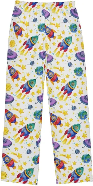 Pigsaly Boys' Pants Rocket Starship Galaxy Long Bottoms Moon Stars Jogger Pants Elastic Waist Trousers With Pockets S