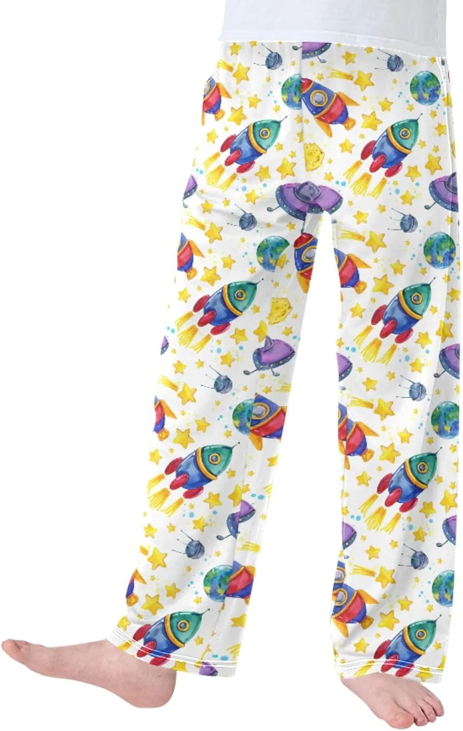 Pigsaly Boys' Pants Rocket Starship Galaxy Long Bottoms Moon Stars Jogger Pants Elastic Waist Trousers With Pockets S