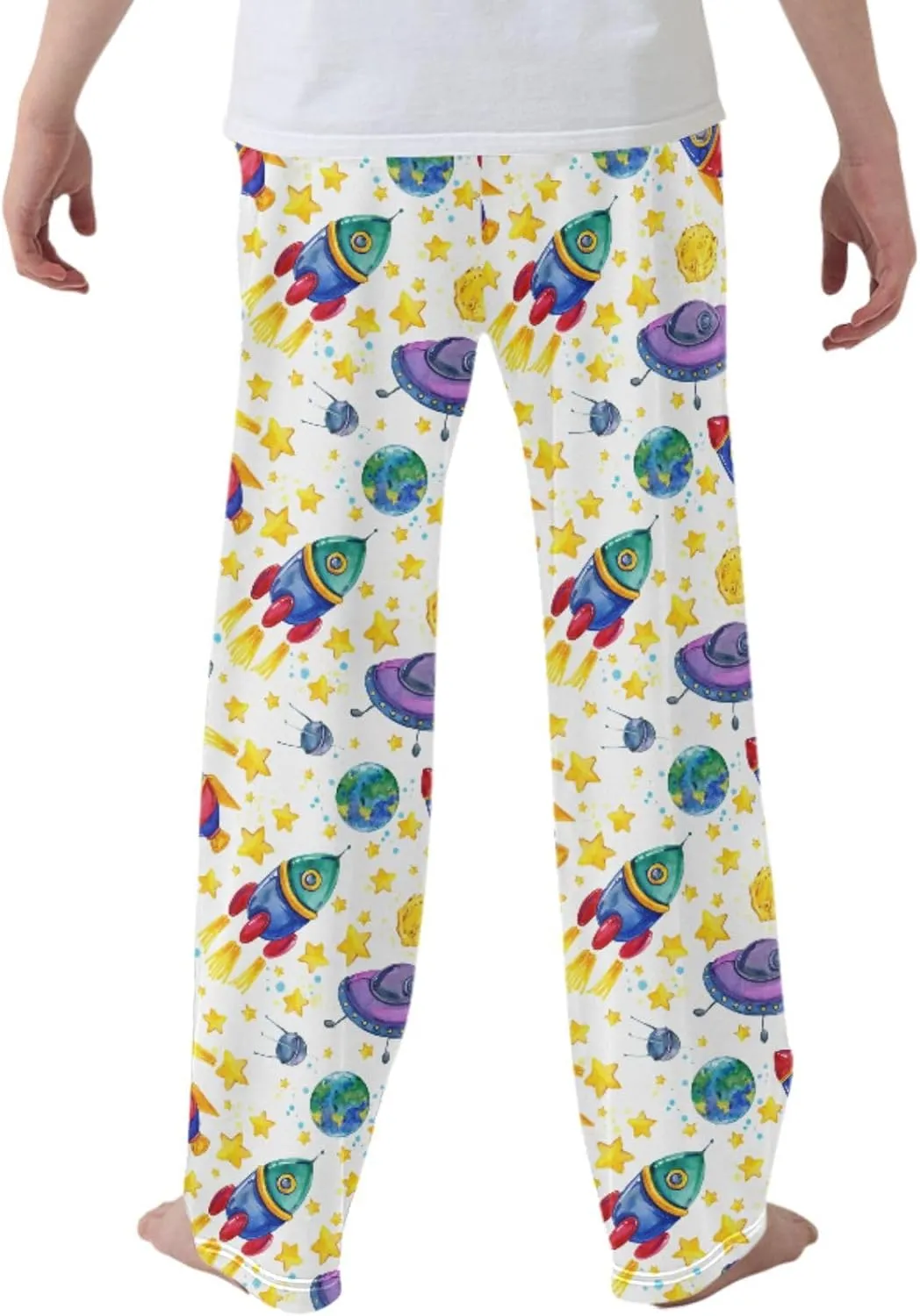 Pigsaly Boys' Pants Rocket Starship Galaxy Long Bottoms Moon Stars Jogger Pants Elastic Waist Trousers With Pockets S