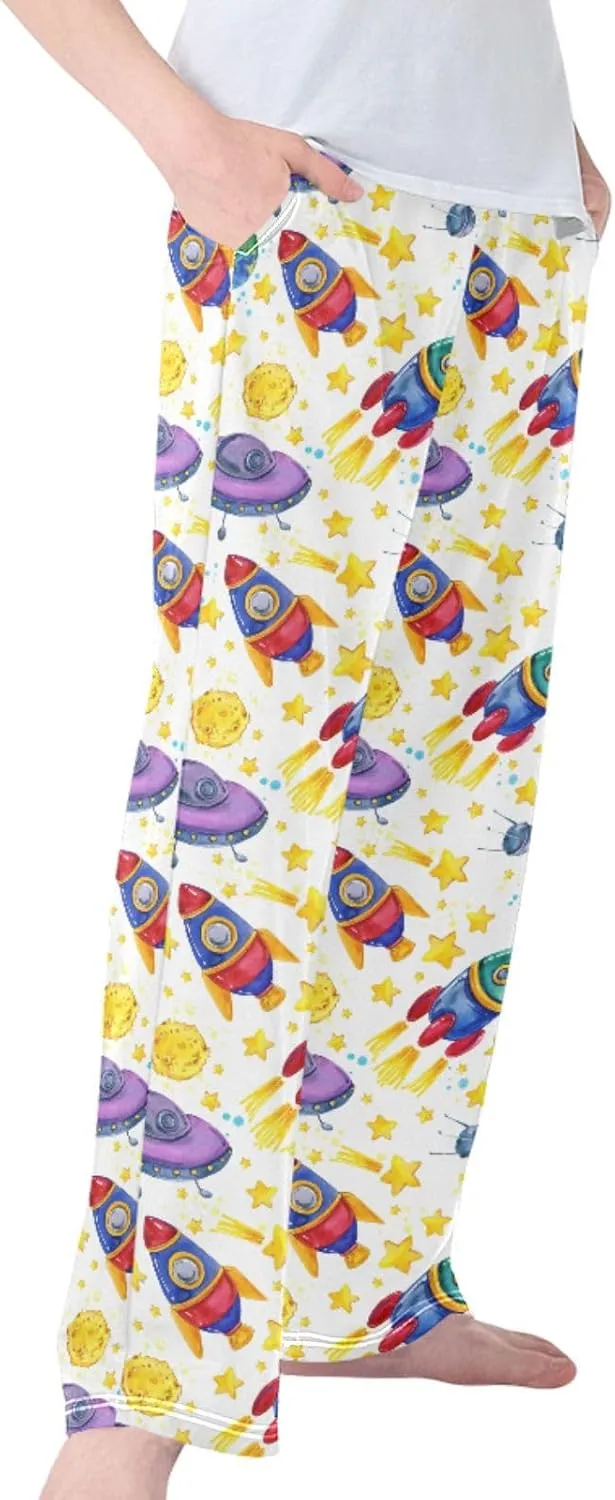 Pigsaly Boys' Pants Rocket Starship Galaxy Long Bottoms Moon Stars Jogger Pants Elastic Waist Trousers With Pockets S