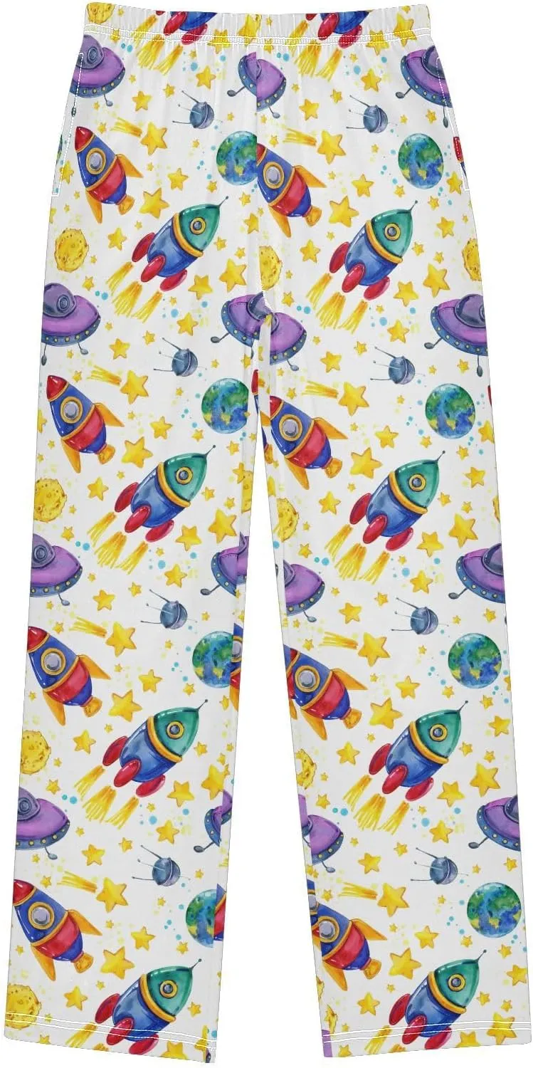 Pigsaly Boys' Pants Rocket Starship Galaxy Long Bottoms Moon Stars Jogger Pants Elastic Waist Trousers With Pockets S