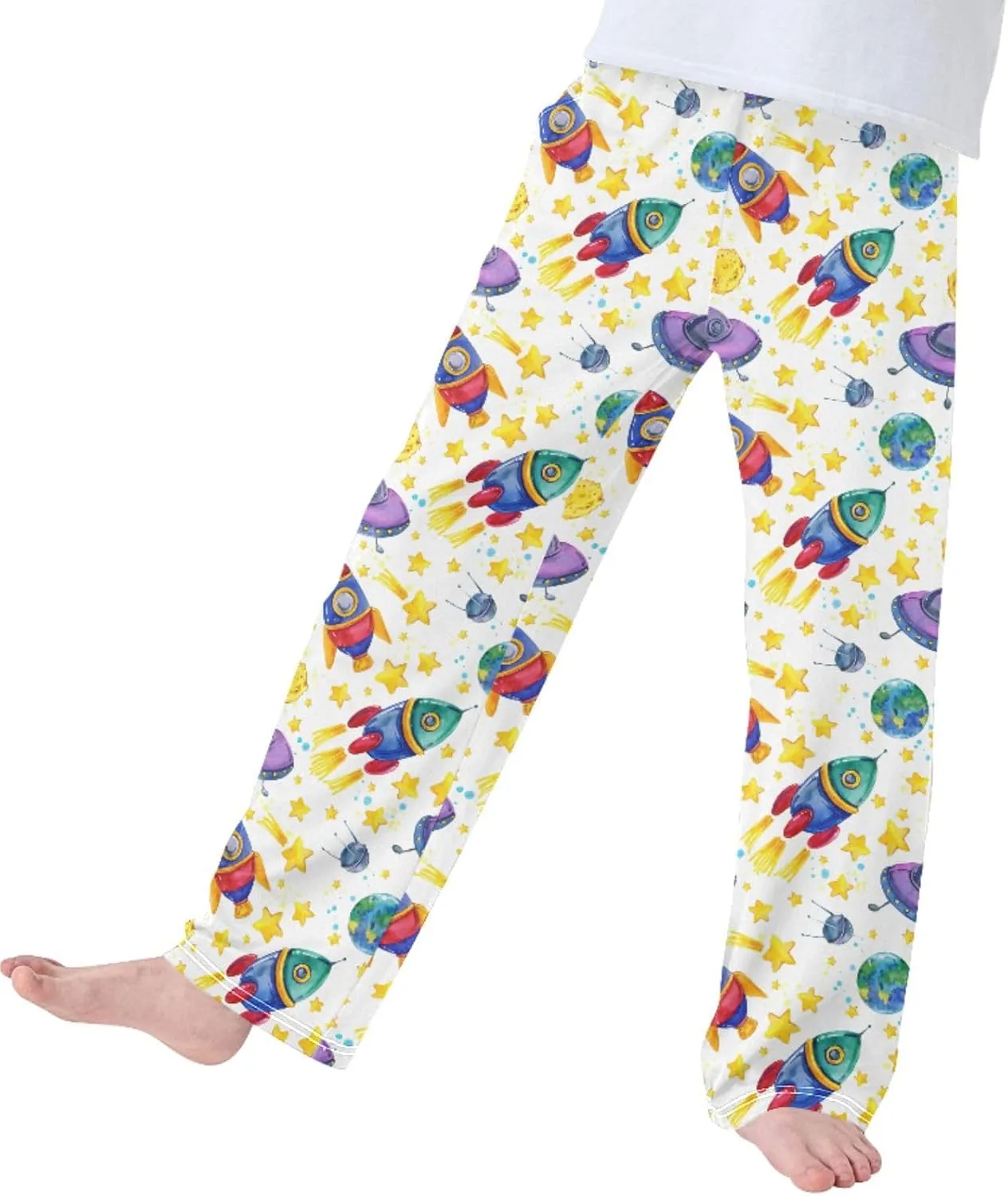 Pigsaly Boys' Pants Rocket Starship Galaxy Long Bottoms Moon Stars Jogger Pants Elastic Waist Trousers With Pockets S