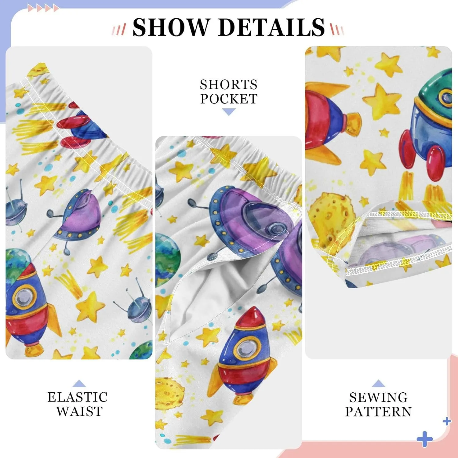 Pigsaly Boys' Pants Rocket Starship Galaxy Long Bottoms Moon Stars Jogger Pants Elastic Waist Trousers With Pockets S