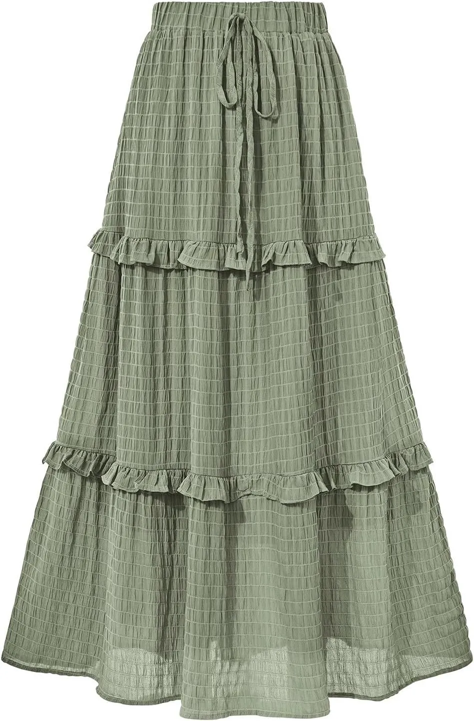 Pleated Skirts for Women Summer Boho Flowy Swing Ruffle Tiered A-Line Drawstring Elastic Waist Long Midi Skirt Dress