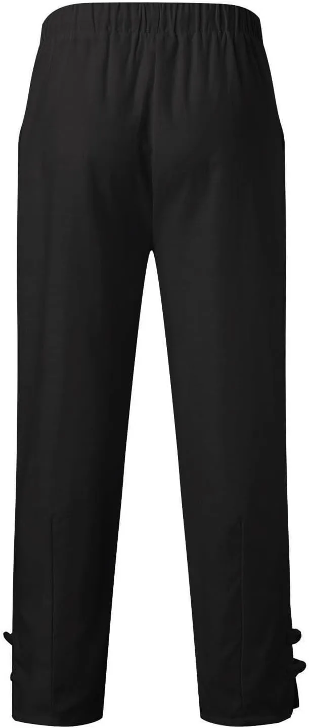 Plus Size Cropped Pants Men Summer Drawstring Elastic Waist Pants Crop Linen Pants with Pockets Hippie Harem Pants