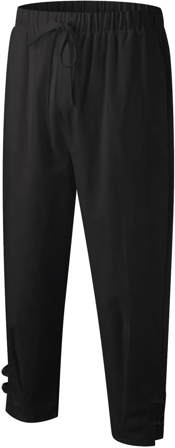 Plus Size Cropped Pants Men Summer Drawstring Elastic Waist Pants Crop Linen Pants with Pockets Hippie Harem Pants