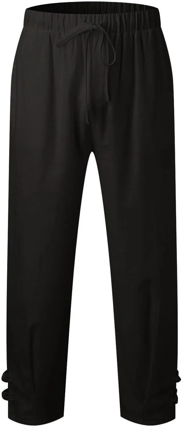 Plus Size Cropped Pants Men Summer Drawstring Elastic Waist Pants Crop Linen Pants with Pockets Hippie Harem Pants