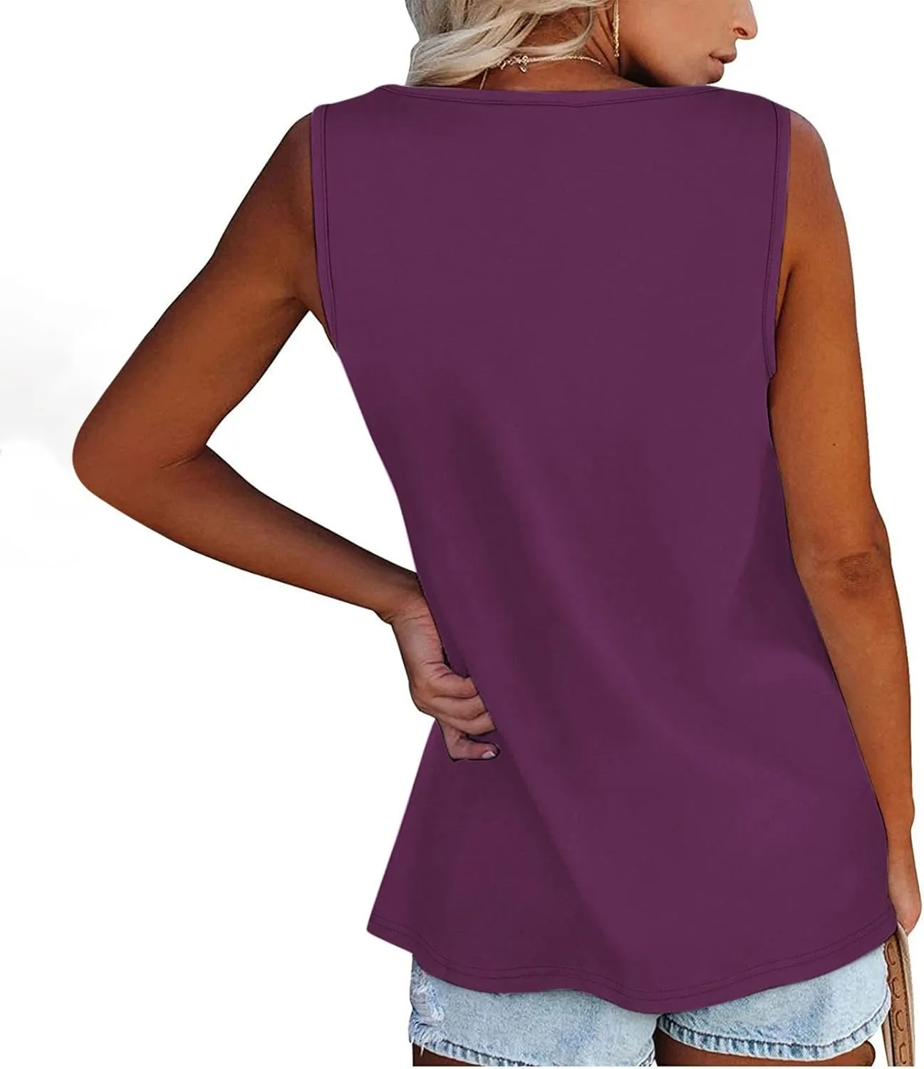 Plus Size Tank Top for Women Summer Casual Baggy Sleeveless Top Breathable Crewneck Solid Button Tank Tops