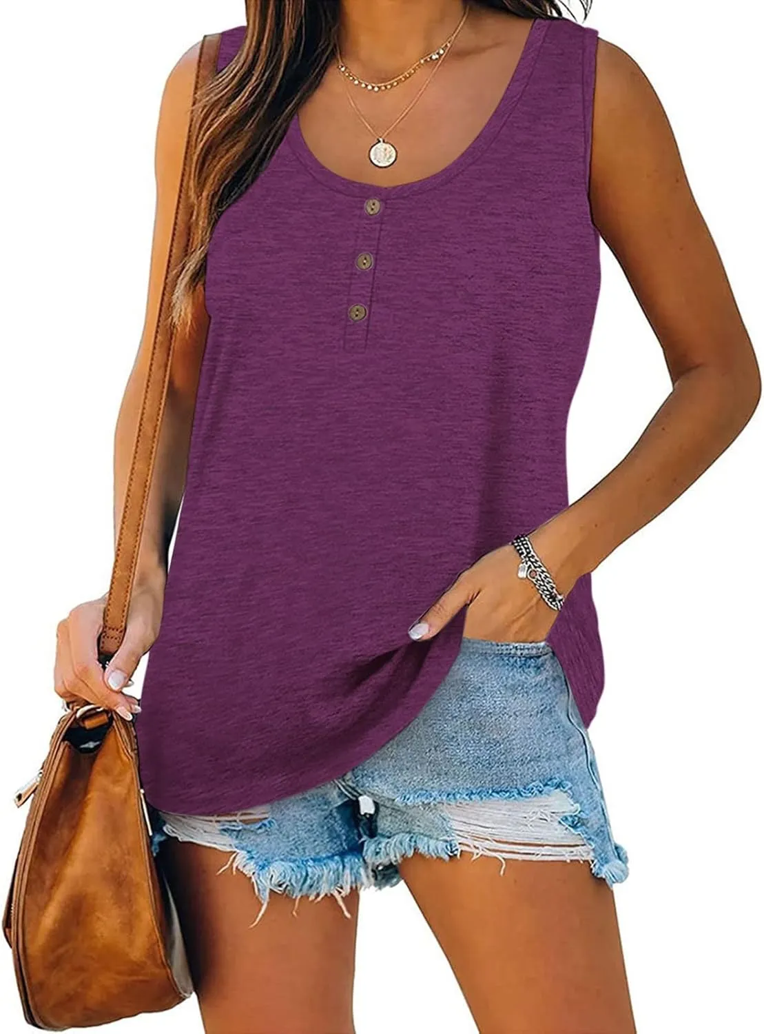 Plus Size Tank Top for Women Summer Casual Baggy Sleeveless Top Breathable Crewneck Solid Button Tank Tops