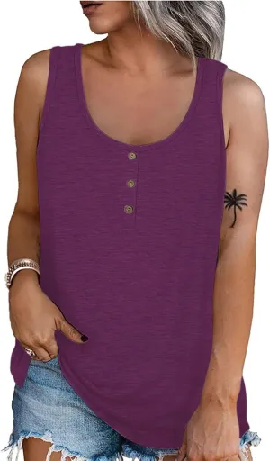 Plus Size Tank Top for Women Summer Casual Baggy Sleeveless Top Breathable Crewneck Solid Button Tank Tops