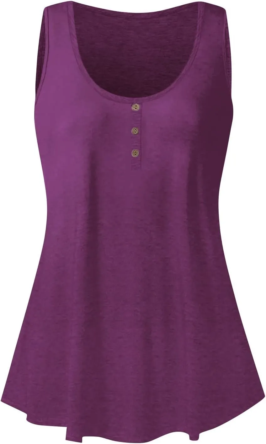 Plus Size Tank Top for Women Summer Casual Baggy Sleeveless Top Breathable Crewneck Solid Button Tank Tops