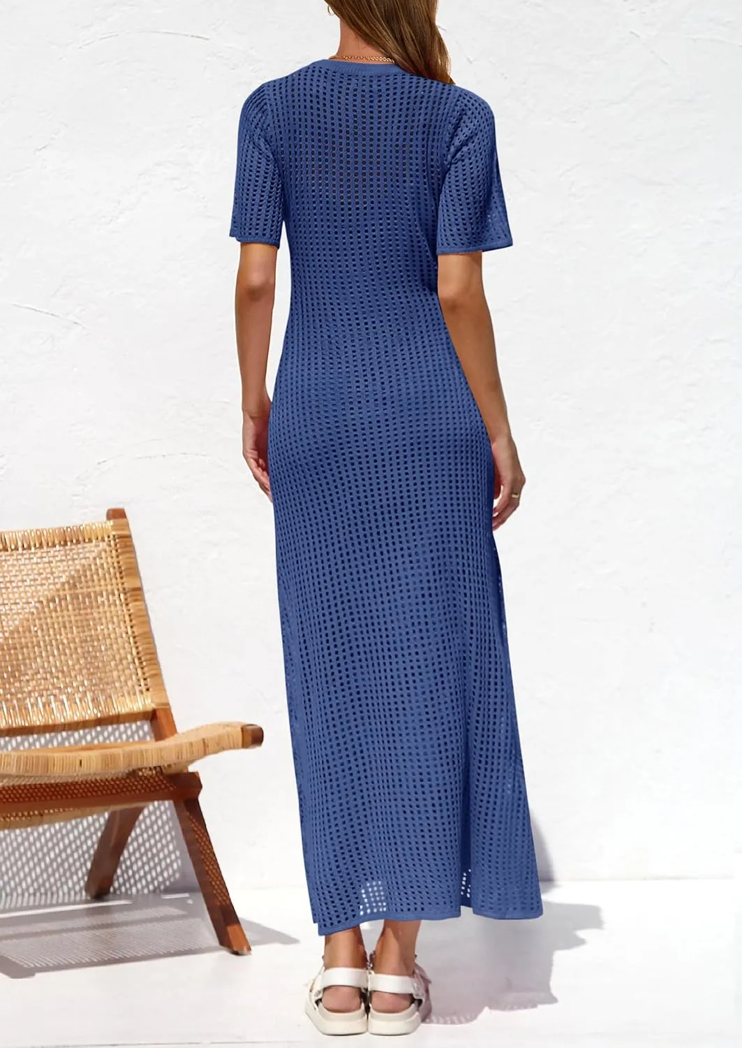 PRETTYGARDEN Womens Eyelet Cover Up Dress 2025 Summer Vacation Resort Maxi Dresses Beach Short Sleeve Hollow Out Sundress