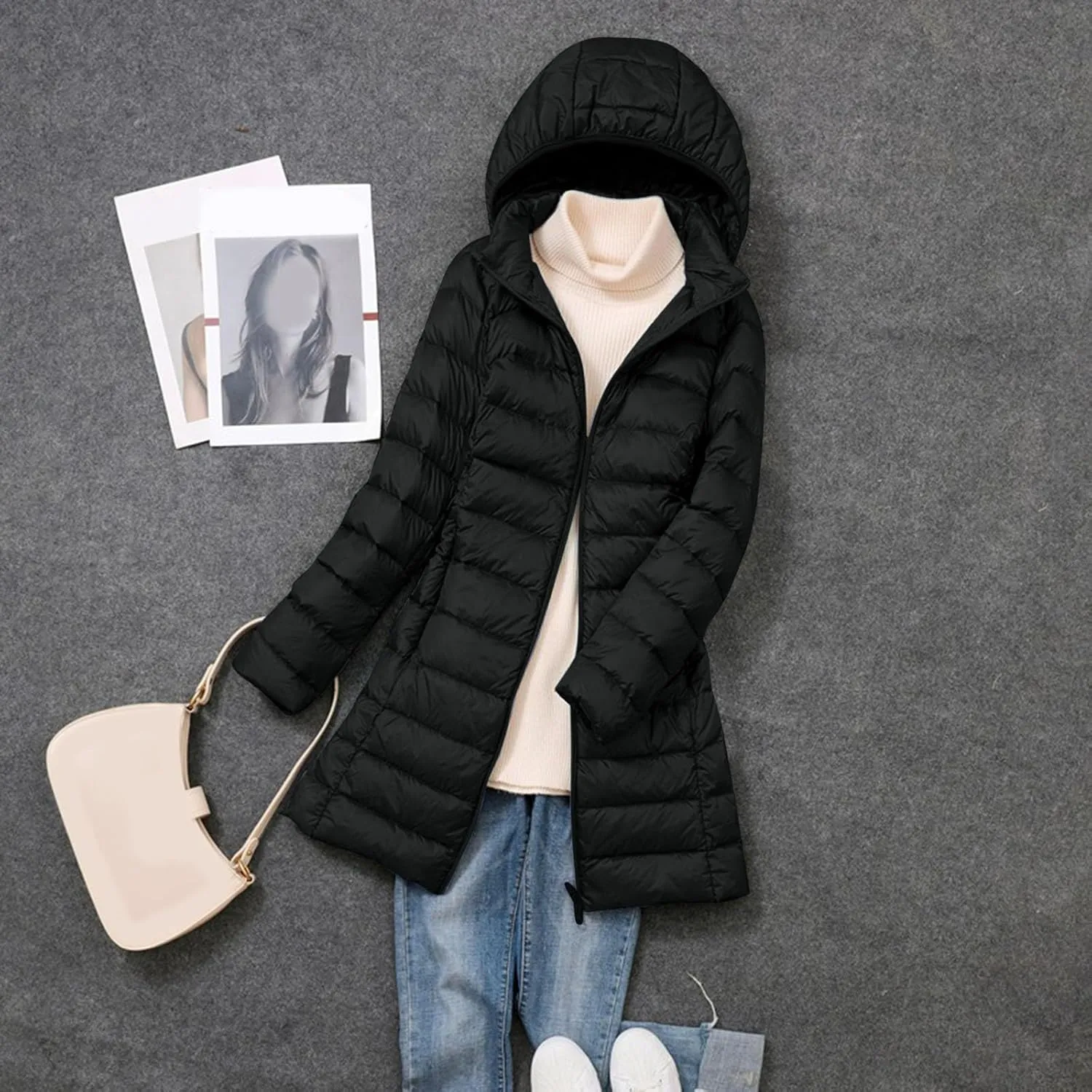 Puffer Jackets for Women Winter Warm Packable Down Jacket Lightweight Slim Fit Hooded Coat Short Duck Down Jacket