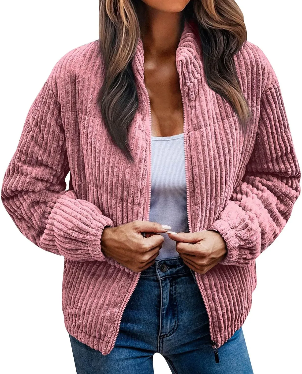 Quilted Jacket for Women Long Sleeve Zipper Puffer Jackets Loose Comfy Outdoor Tour Overcoat 2024 Winter Warm Outwear