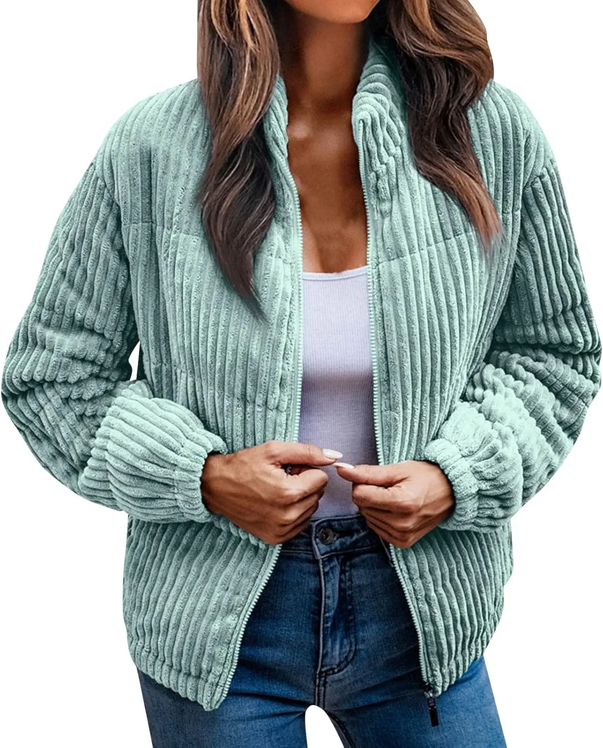 Quilted Jacket for Women Long Sleeve Zipper Puffer Jackets Loose Comfy Outdoor Tour Overcoat 2024 Winter Warm Outwear