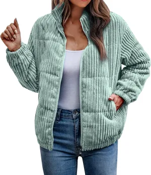 Quilted Jacket for Women Long Sleeve Zipper Puffer Jackets Loose Comfy Outdoor Tour Overcoat 2024 Winter Warm Outwear