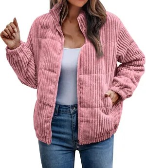 Quilted Jacket for Women Long Sleeve Zipper Puffer Jackets Loose Comfy Outdoor Tour Overcoat 2024 Winter Warm Outwear
