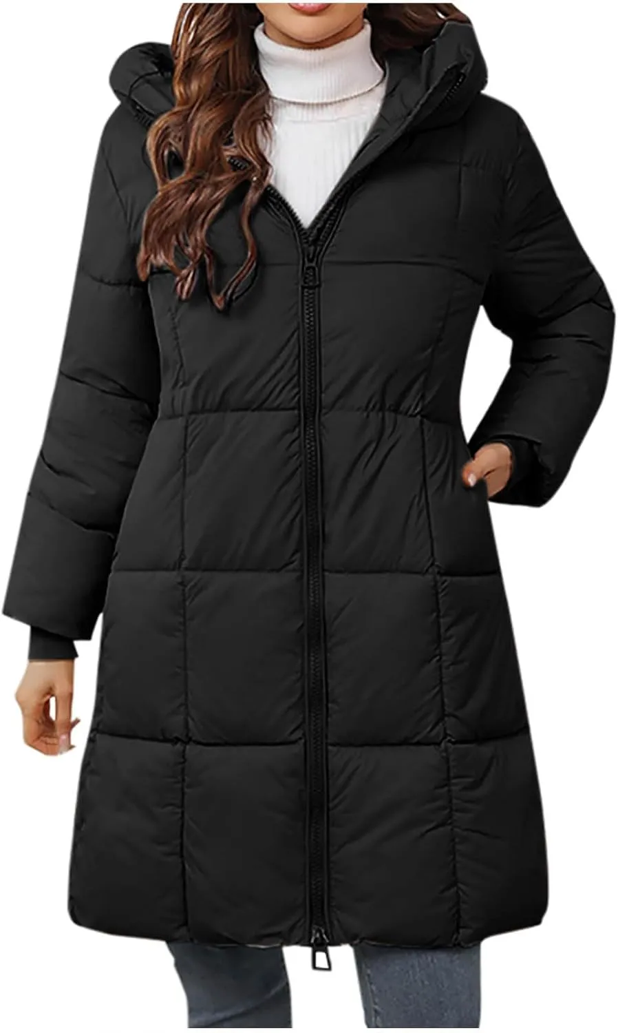Quilted Jackets for Women Winter Thicken Puffer Coats Warm Down Jackets Zip Up Hood Outwear Casual Puffer Jacket