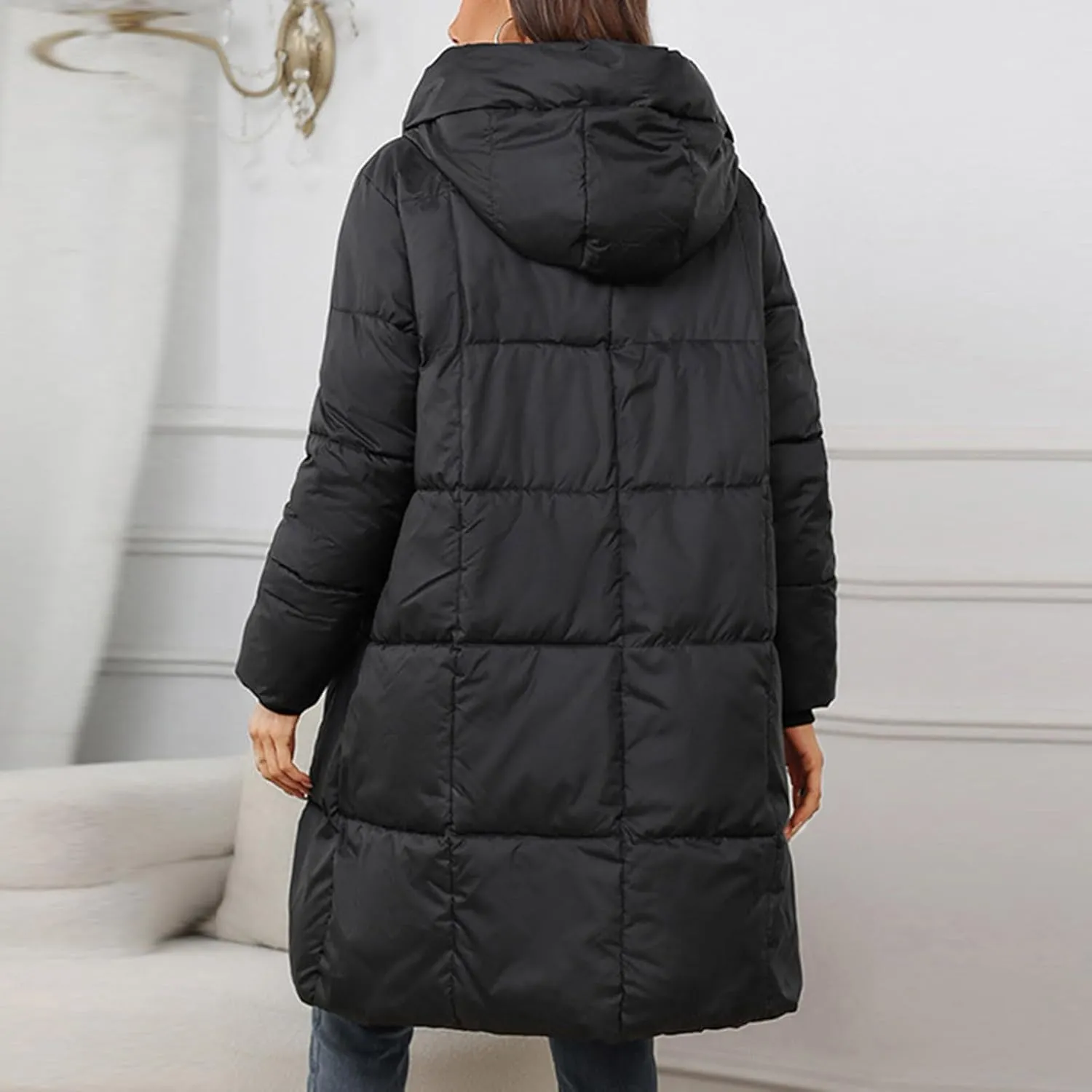 Quilted Jackets for Women Winter Thicken Puffer Coats Warm Down Jackets Zip Up Hood Outwear Casual Puffer Jacket