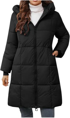 Quilted Jackets for Women Winter Thicken Puffer Coats Warm Down Jackets Zip Up Hood Outwear Casual Puffer Jacket