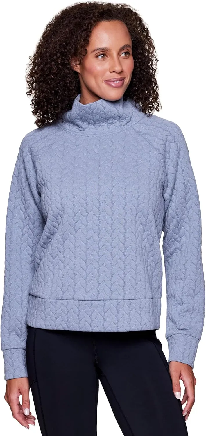 RBX Active Women's Ultra Soft Quilted Cowl Neck Pullover Sweatshirt