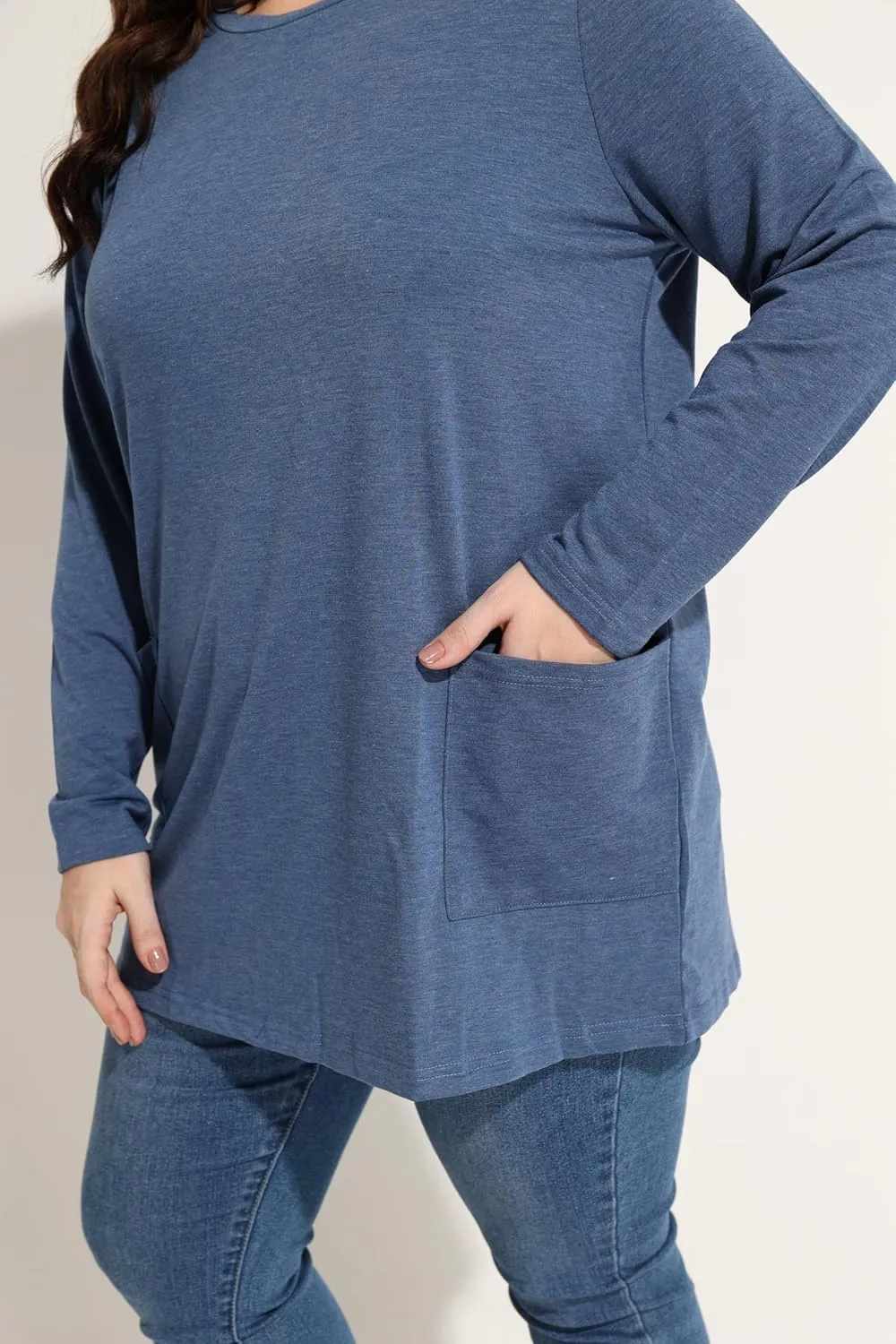 RITERA Plus Size Top for Women Long Sleeve Tunic Tops Winter Shirts Fall Casual T-shirts with Pockets Crewneck XL-5XL
