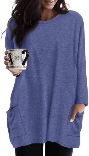 RITERA Plus Size Top for Women Long Sleeve Tunic Tops Winter Shirts Fall Casual T-shirts with Pockets Crewneck XL-5XL