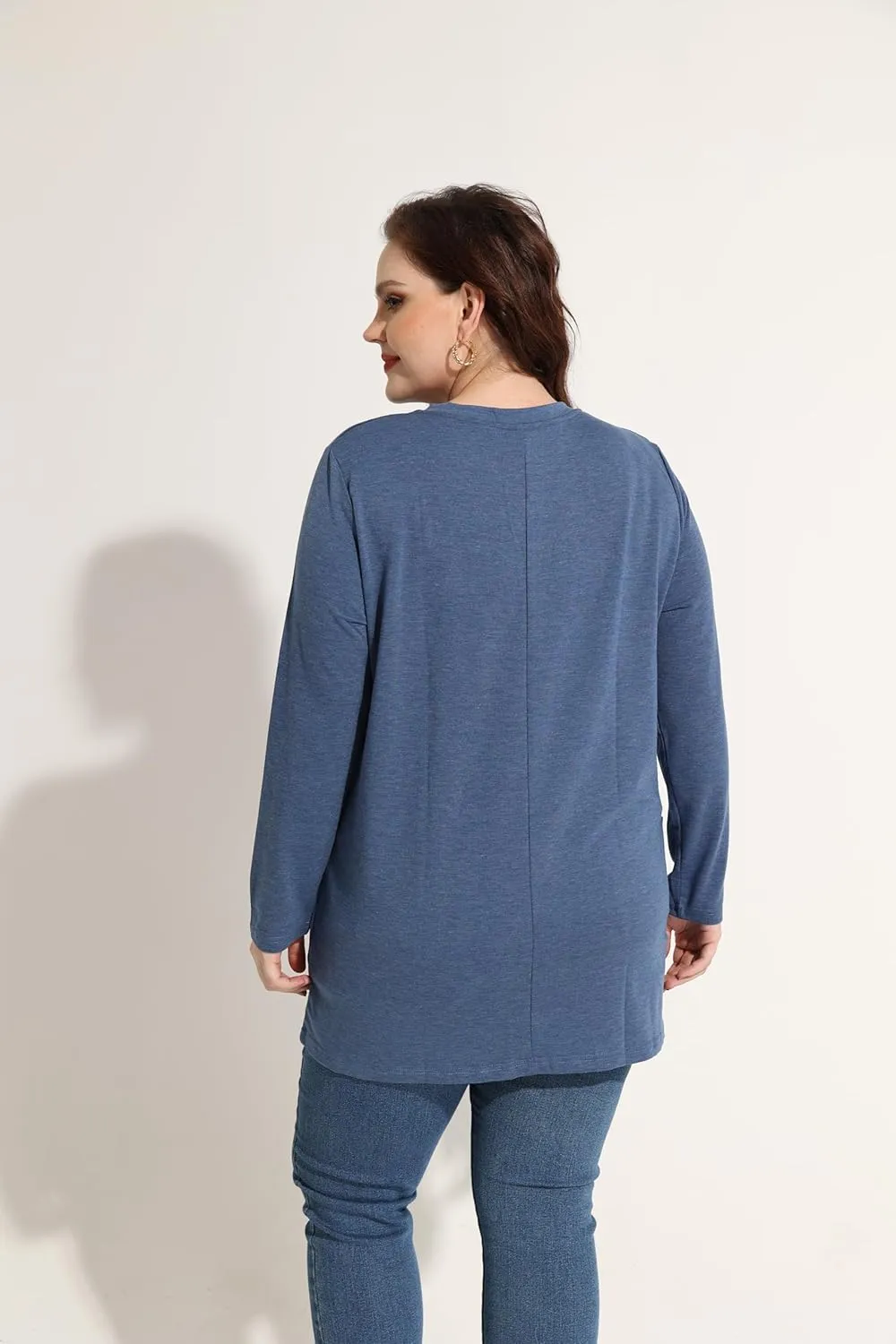 RITERA Plus Size Top for Women Long Sleeve Tunic Tops Winter Shirts Fall Casual T-shirts with Pockets Crewneck XL-5XL