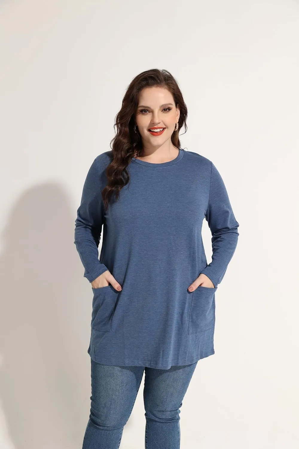 RITERA Plus Size Top for Women Long Sleeve Tunic Tops Winter Shirts Fall Casual T-shirts with Pockets Crewneck XL-5XL