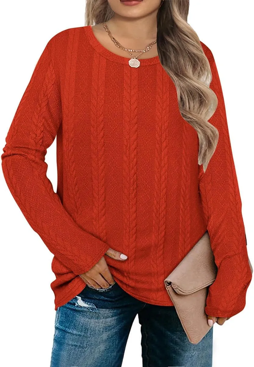 RITERA Plus Size Womens Tops Cable Knit Sweaters Casual Long Sleeve Lightweight Pullover Sweater Tops XL-5XL