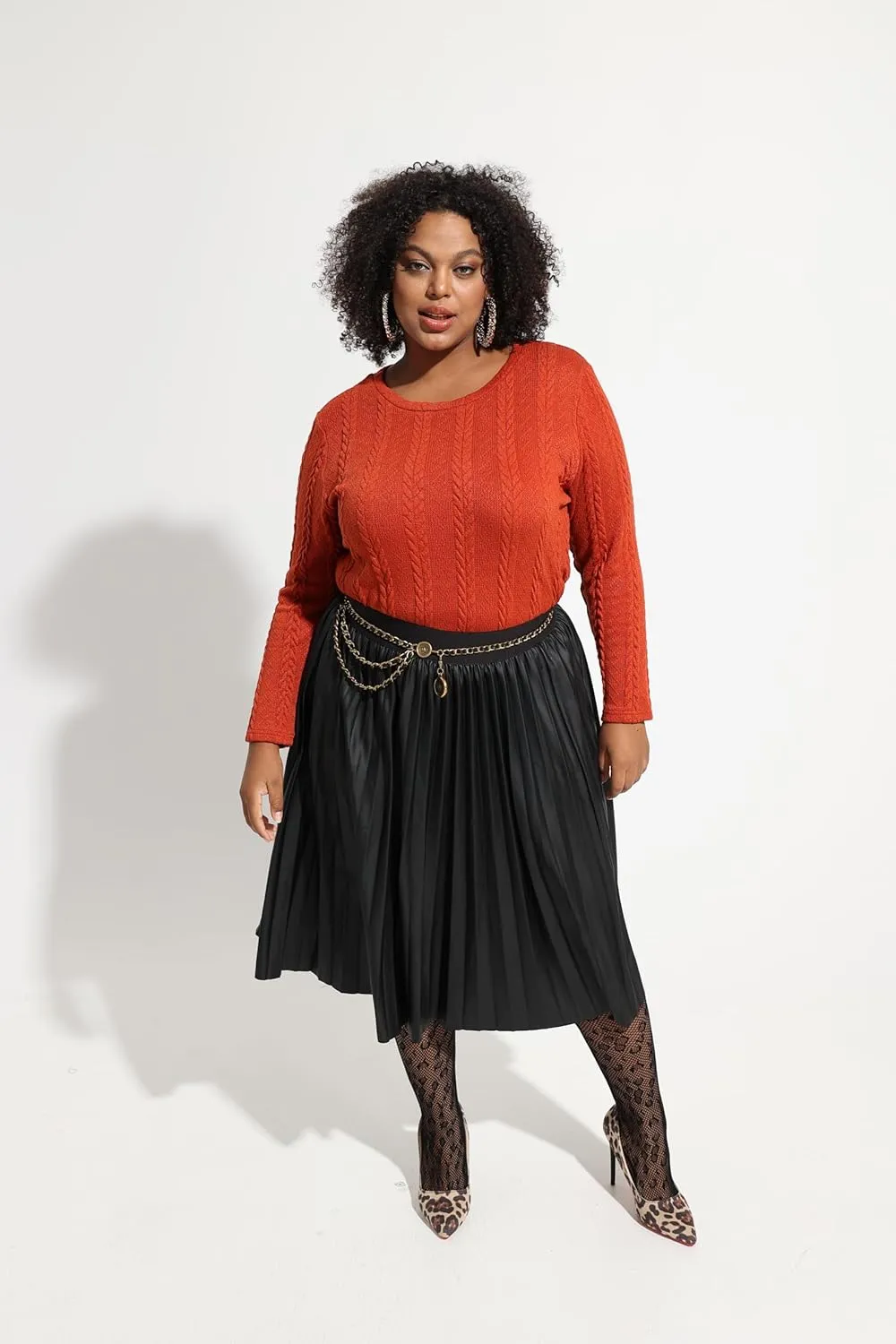 RITERA Plus Size Womens Tops Cable Knit Sweaters Casual Long Sleeve Lightweight Pullover Sweater Tops XL-5XL