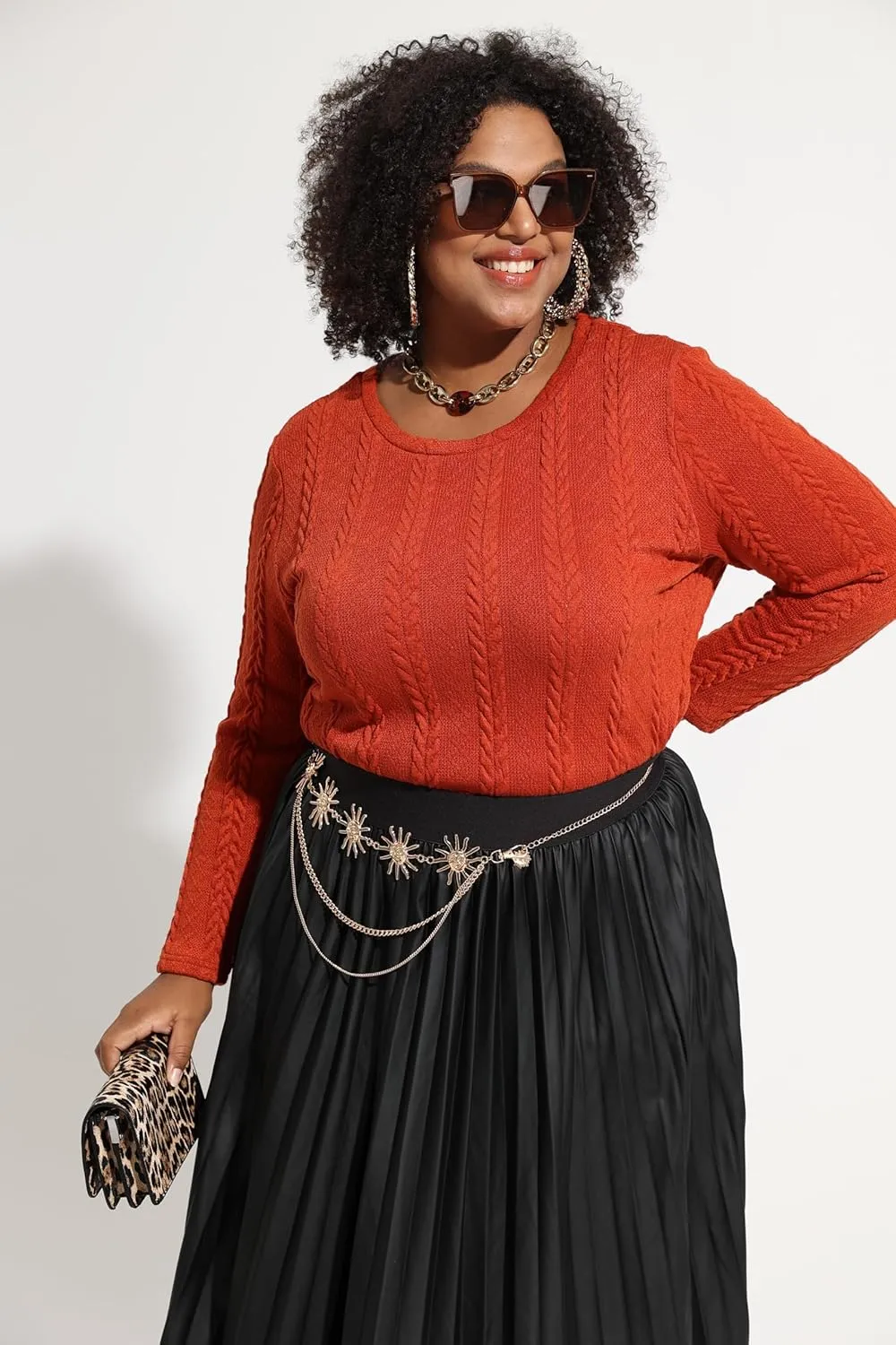 RITERA Plus Size Womens Tops Cable Knit Sweaters Casual Long Sleeve Lightweight Pullover Sweater Tops XL-5XL