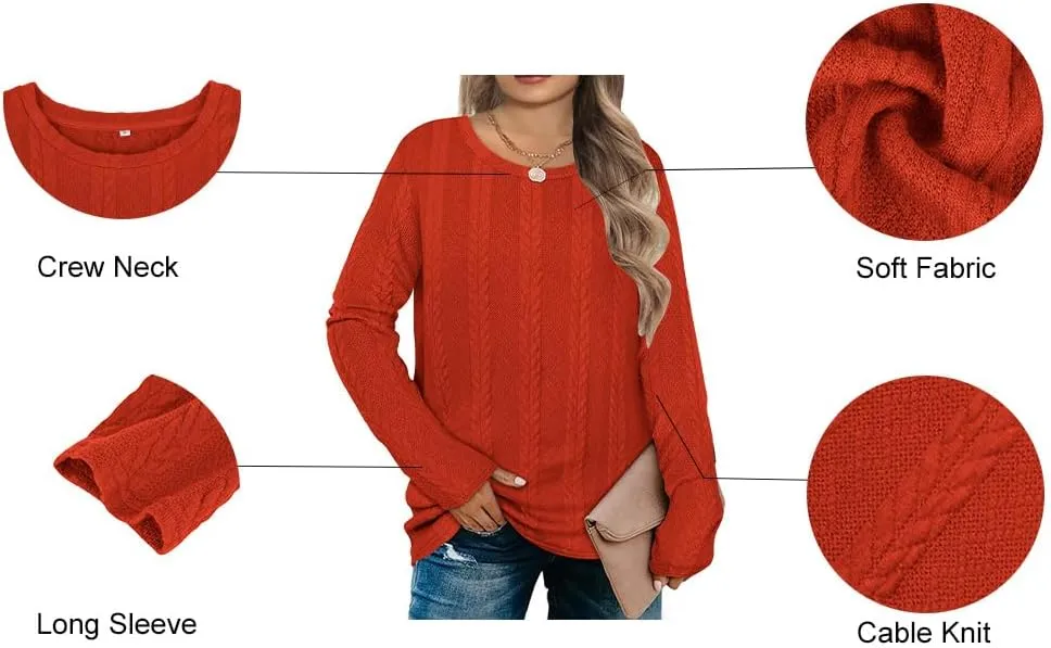 RITERA Plus Size Womens Tops Cable Knit Sweaters Casual Long Sleeve Lightweight Pullover Sweater Tops XL-5XL